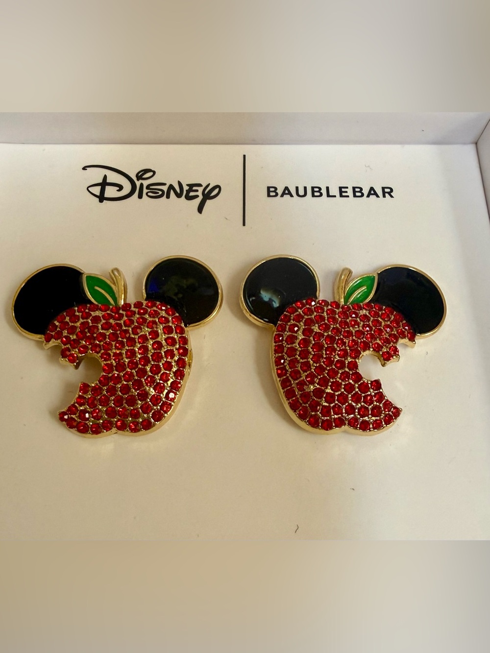 BaubleBar Red Apple Mickey Crystal Stud Earrings with Black Ear Accents